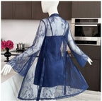 2 Piece Blue Transparent Net Gown Set | Free Size (Fits Up to 38” Chest)
