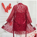 2 Piece Red Transparent Net Gown Set | Free Size (Fits Up to 38” Chest)