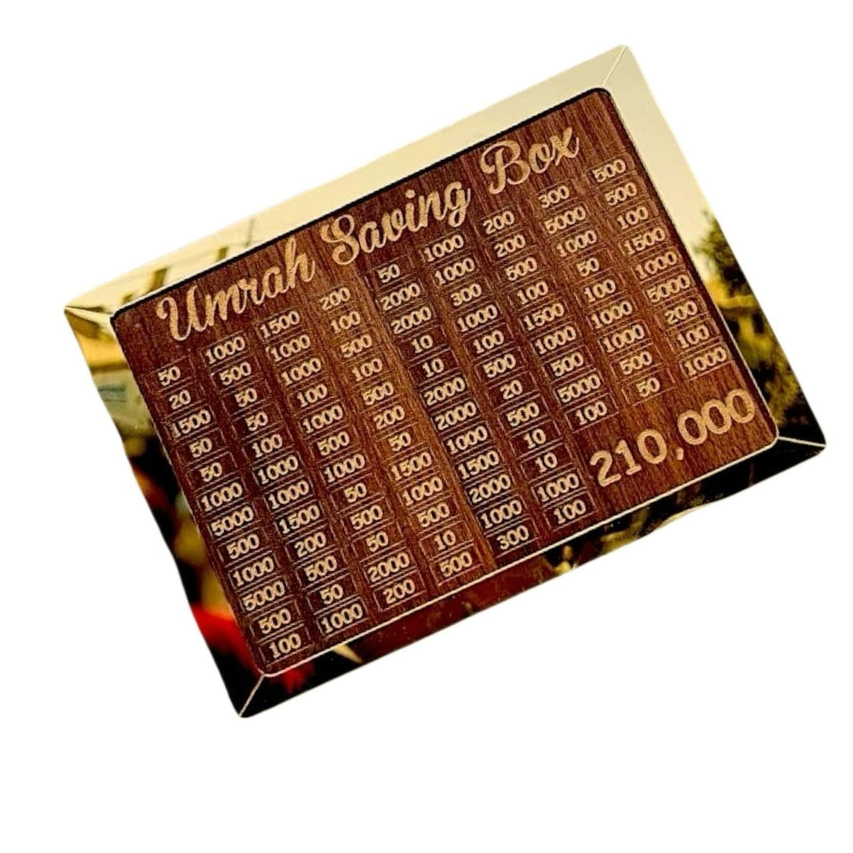 Wooden Umrah Saving Box – 210,000 Savings Goal