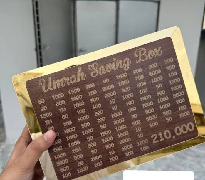 Wooden Umrah Saving Box – 210,000 Savings Goal