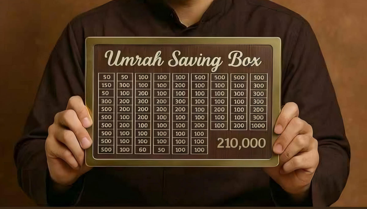 Wooden Umrah Saving Box – 210,000 Savings Goal