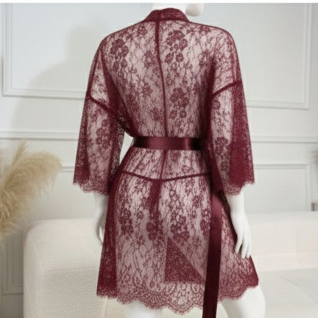 3 Piece Maroon Net Gown Set with Bra & Panty | Free Size (fit upto 38 chest)