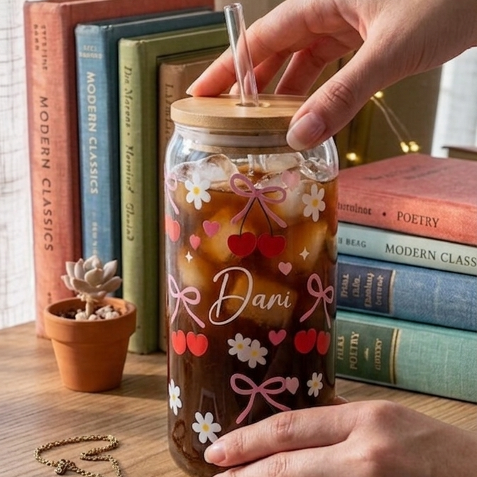 Cherry Bloom Custom Glass Can