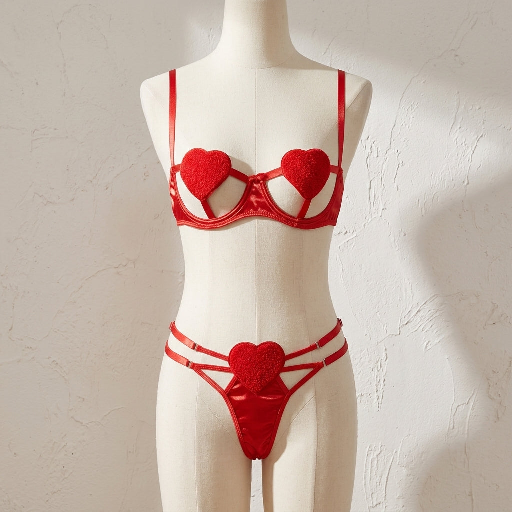 Ruby Love Heart Set Lace-Free Bra & Panty Set ❤️ (Free Size)