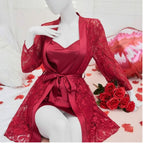 2 Piece Red Transparent Net Gown Set | Free Size (Fits Up to 38” Chest)