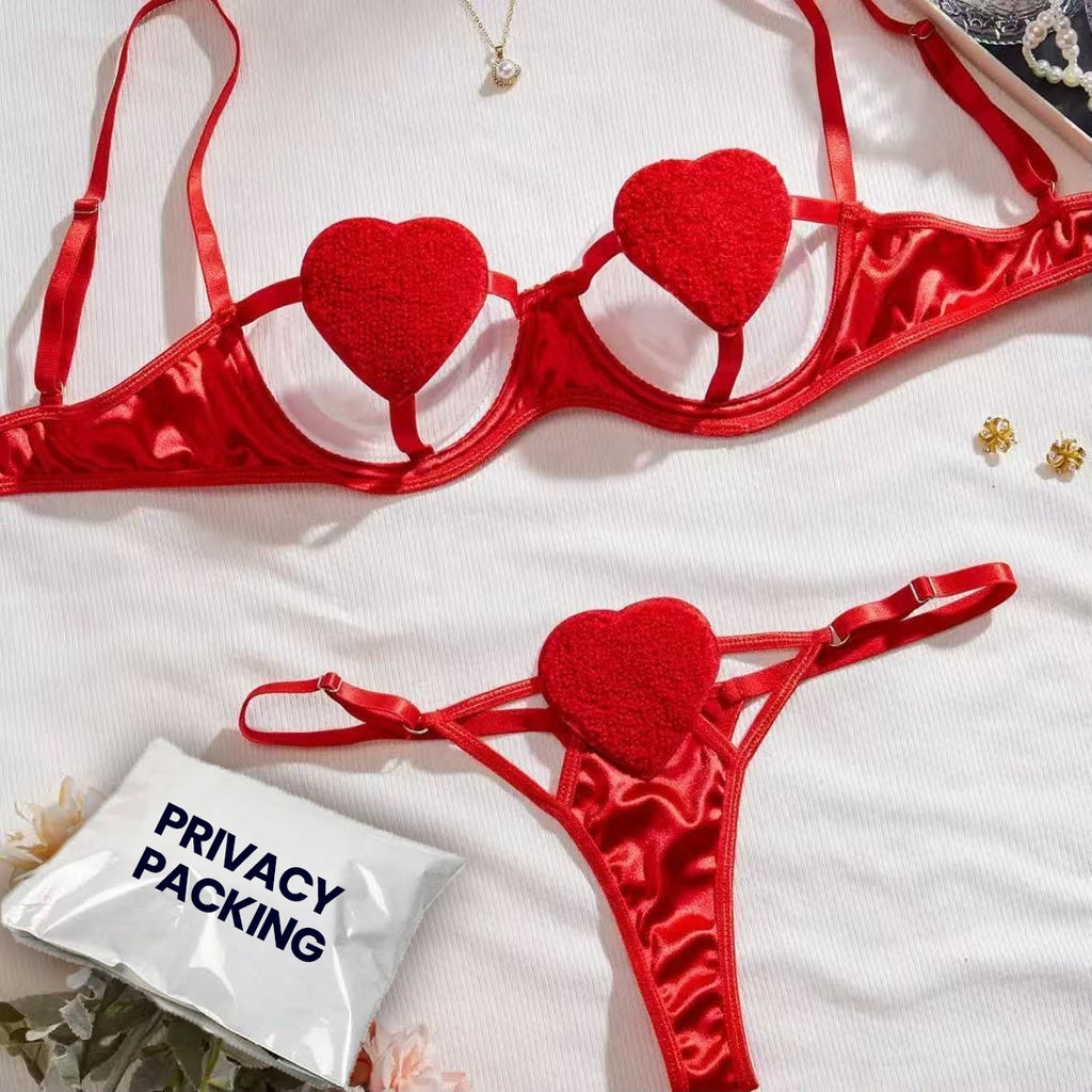 Ruby Love Heart Set Lace-Free Bra & Panty Set ❤️ (Free Size)